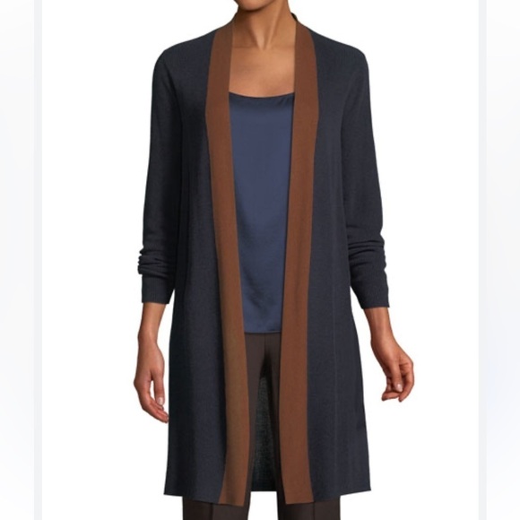 Eileen Fisher Contrast-Trim Side-Slit Open Front Long Cardigan XL - Picture 8 of 8